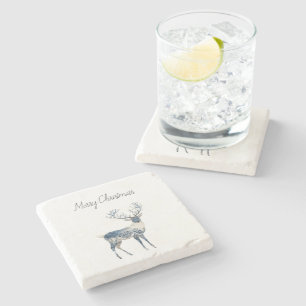 Posavasos De Piedra Navidad Ciervo Blanco Azul Nórdico