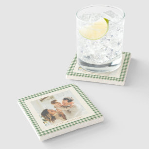 Posavasos De Piedra Navidad con foto personalizada de cuadros gingham