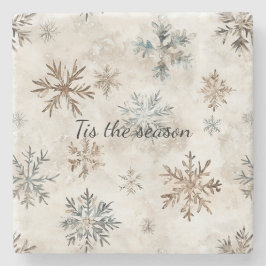 Posavasos De Piedra Navidad Copos de Nieve Marrón Azul Crema