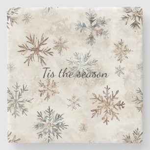Posavasos De Piedra Navidad Copos de Nieve Marrón Azul Crema