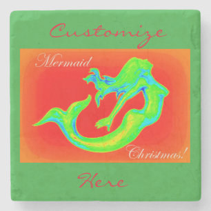 Posavasos De Piedra navidad de la sirena rojo/verde