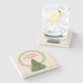 Posavasos De Piedra Navidad minimalista elegante beige y verde
