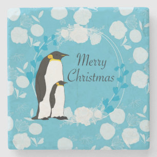 Posavasos De Piedra navidad, navidades, pingüino, flores