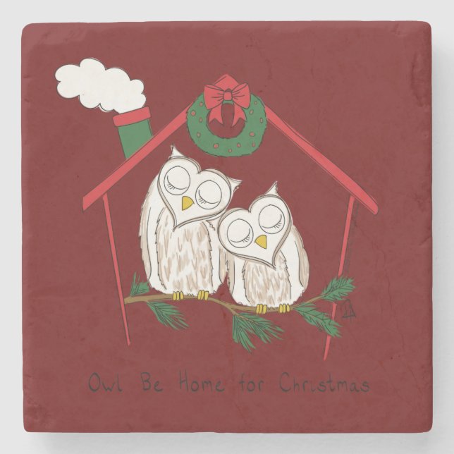 Posavasos De Piedra Navidad Owl Be Home Cute (Anverso)