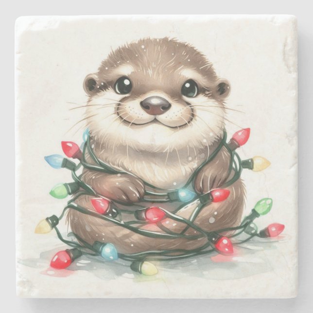 Posavasos De Piedra Navidades Adorables Otter (Anverso)