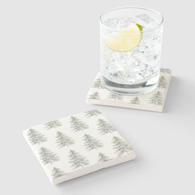 Posavasos De Piedra Navidades Árboles verdes blancos (Lateral)