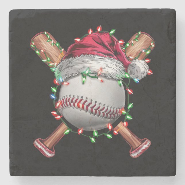 Posavasos De Piedra Navidades Béisbol Santa Sports Navidad (Anverso)
