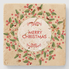 Posavasos De Piedra Navidades Berries Y Wreath Evergreen