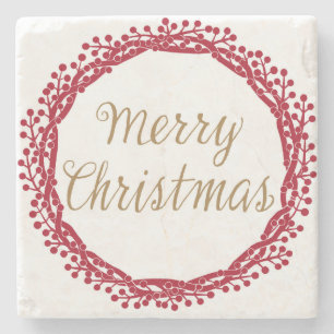 Posavasos De Piedra Navidades berry wreath coaster