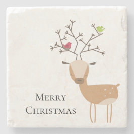Posavasos De Piedra Navidades blancos ciervos con pájaros