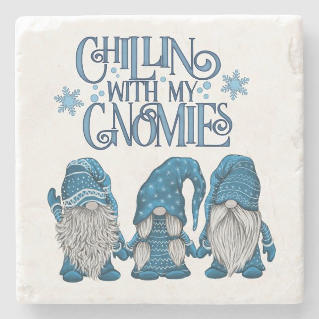 Posavasos De Piedra Navidades Blue Winter Trio Chillin Con Mis Gnomías (Anverso)
