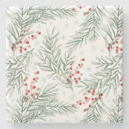 Posavasos De Piedra Navidades botánicos de Berry Red Winter