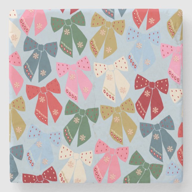 Posavasos De Piedra Navidades Bows Coquette Blue (Anverso)