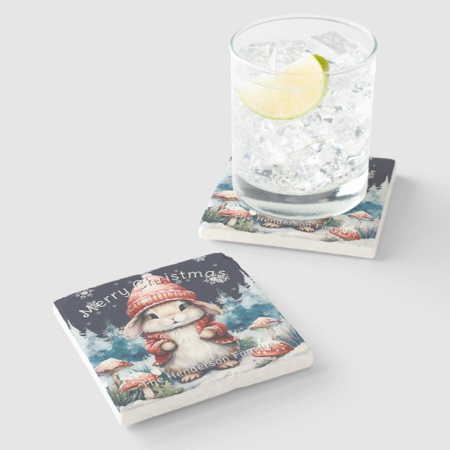 Posavasos De Piedra Navidades caprichosos Bunny Personalizado (Lateral)