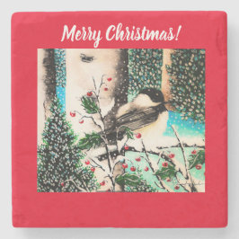 Posavasos De Piedra Navidades Chickadee Chatter Red Coaster