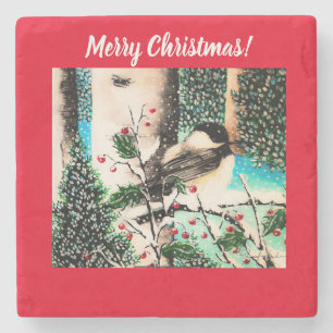 Posavasos De Piedra Navidades Chickadee Chatter Red Coaster