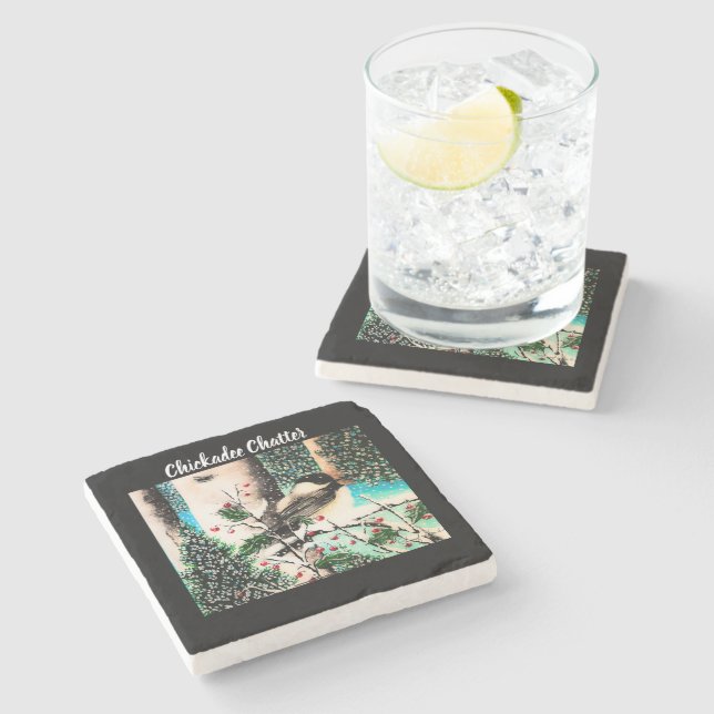 Posavasos De Piedra Navidades Chickadee Chatter Stone Coaster (Lateral)
