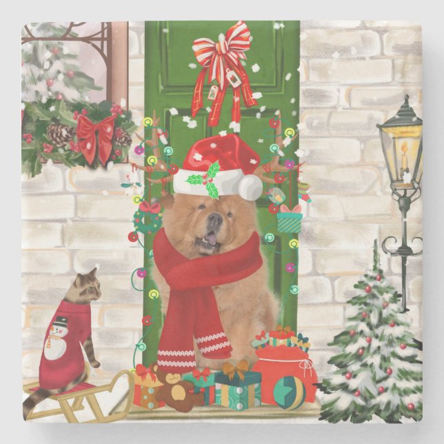 Posavasos De Piedra Navidades Chow Chow Dog (Anverso)