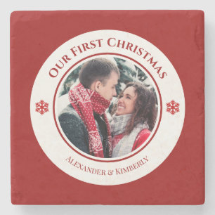 Posavasos De Piedra Navidades Círculo blanco rojo con texto inferior s