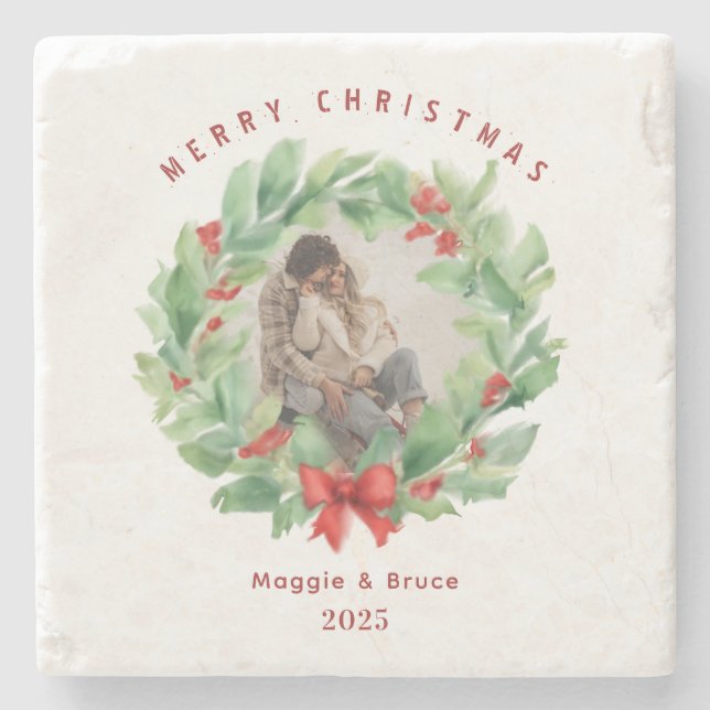 Posavasos De Piedra Navidades cortaron en una foto de personalizado de (Anverso)