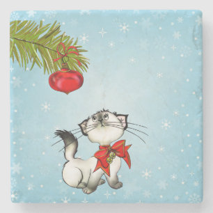Posavasos De Piedra Navidades Curiosos Kitty Con Un Golpe Rojo
