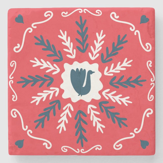 Posavasos De Piedra Navidades de arte Folk Doodle Tile (Anverso)