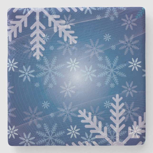 Posavasos De Piedra Navidades de Blue Snowflakes (Anverso)