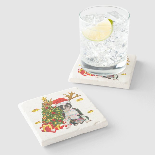 Posavasos De Piedra Navidades de Boston alumbran árbol Santa Xmas Pa (Lateral)