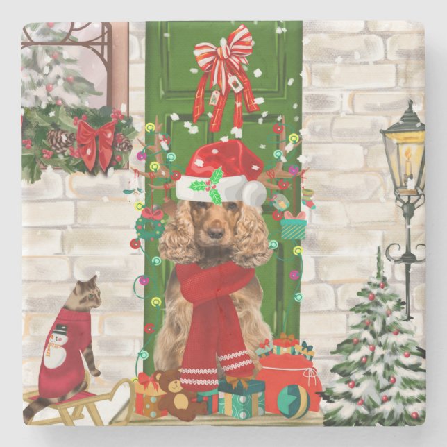 Posavasos De Piedra Navidades de Cocker Spaniel Dog (Anverso)