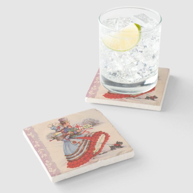 Posavasos De Piedra Navidades de compras de moda antigua (Lateral)