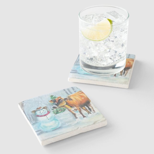 Posavasos De Piedra Navidades de Cowboy Snowman (Lateral)