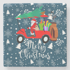 Posavasos De Piedra Navidades de golf Santa Claus viajando en carrito 