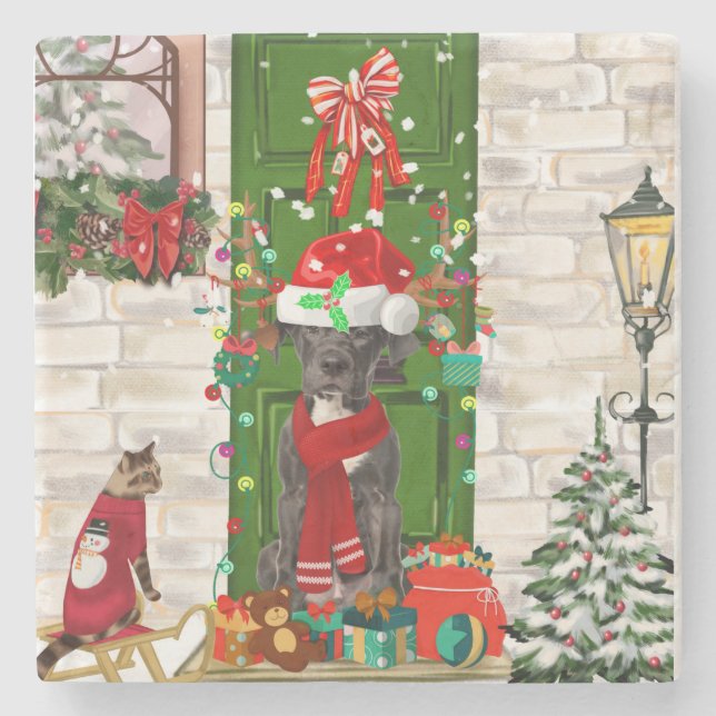 Posavasos De Piedra Navidades de Great Dane Dog (Anverso)