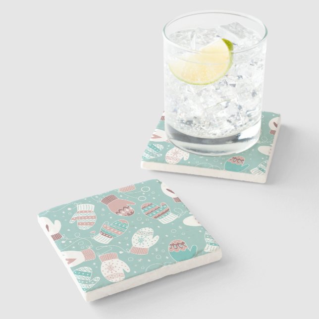 Posavasos De Piedra Navidades de invierno miden patrón en la menta (Lateral)