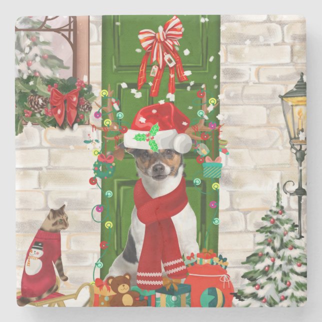 Posavasos De Piedra Navidades de Jack Russell Dog (Anverso)