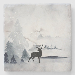 Posavasos De Piedra Navidades de la acuarela gris y salvaje