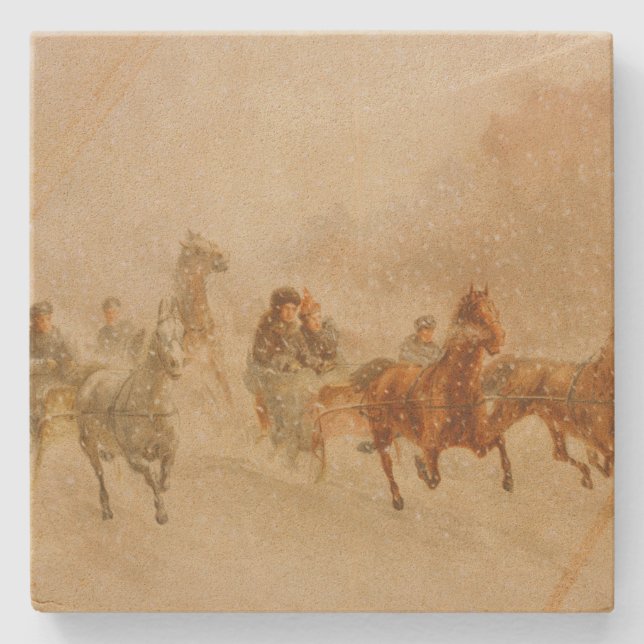 Posavasos De Piedra Navidades de la carrera One Horse Open Sleigh (Anverso)