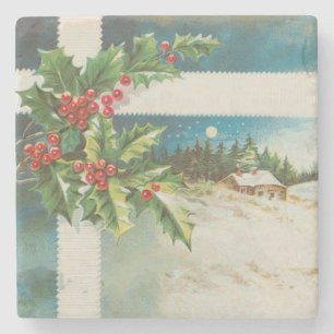 Posavasos De Piedra Navidades de la escena Holly Snow Winter
