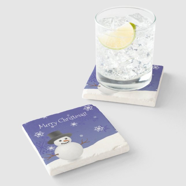 Posavasos De Piedra Navidades de la escena invernal Blue Snowman hacen (Lateral)