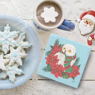 Posavasos De Piedra Navidades de la Poinsettias Rojas de Lechuza Nevad