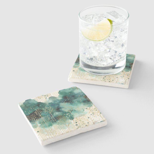 Posavasos De Piedra Navidades de los Árboles Blancos de Oro Verde (Lateral)