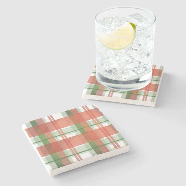 Posavasos De Piedra Navidades de Madras Plaid (Lateral)