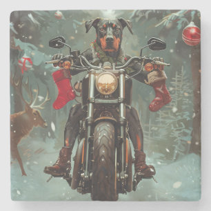 Posavasos De Piedra Navidades de motocicleta Doberman Dog Riding