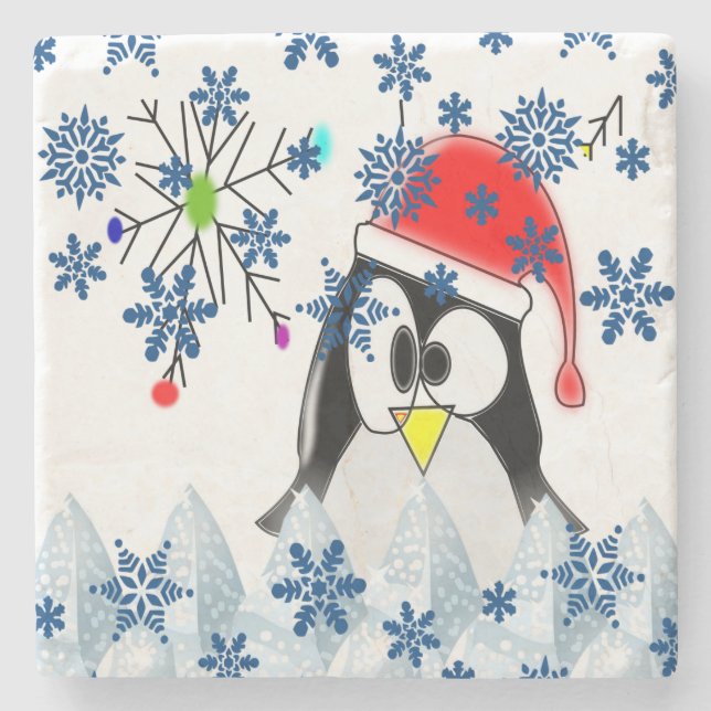 Posavasos De Piedra Navidades de Pascua de Piedra de Mármol Pingüino (Anverso)