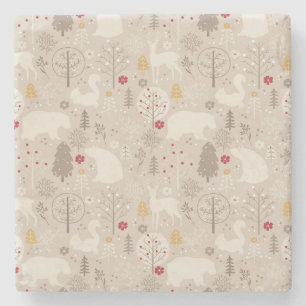 Posavasos De Piedra Navidades de patrones nórdicos de animales de la T