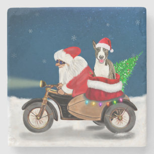 Posavasos De Piedra Navidades de Perro Bull Terrier Santa Claus
