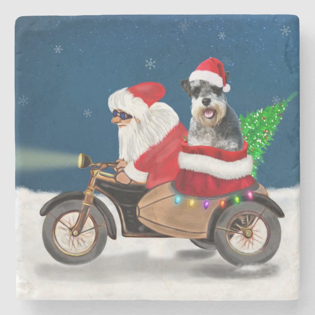 Posavasos De Piedra Navidades de perro de Schnauzer Santa Claus (Anverso)