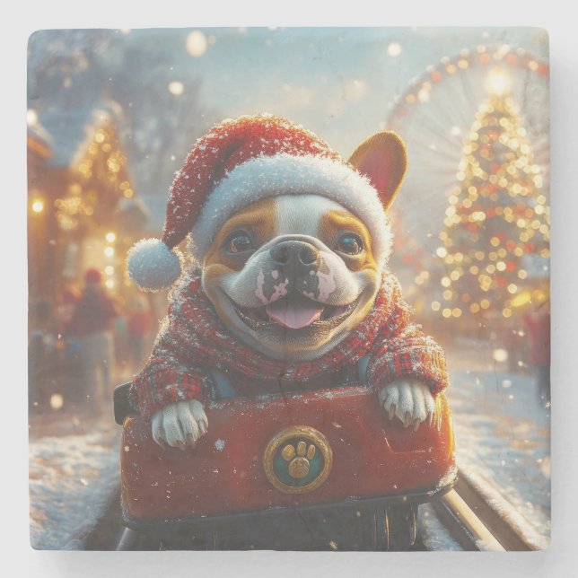 Posavasos De Piedra Navidades de Perros de Bull Terrier (Anverso)