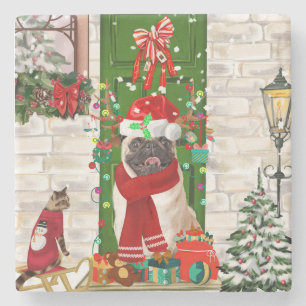 Posavasos De Piedra Navidades de pug Dog