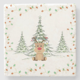 Posavasos De Piedra Navidades de renos alumbran árboles de invierno